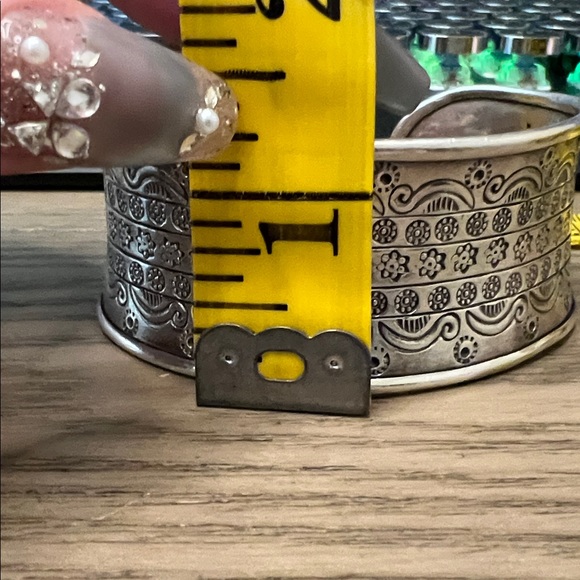 Sterling Silver Floral Stamped Cuff - Picture 9 of 12